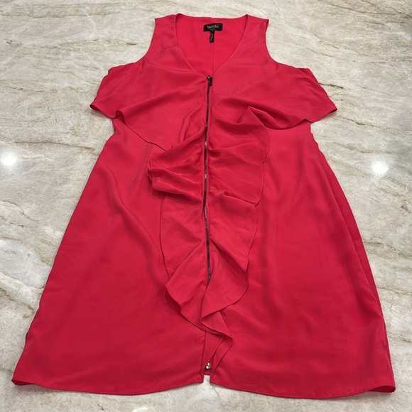 Laundry by Shelli Segal Hot Pink Sheath Dress – Ruffle Detail & Front Zip‎ | 8 - Picture 3 of 12